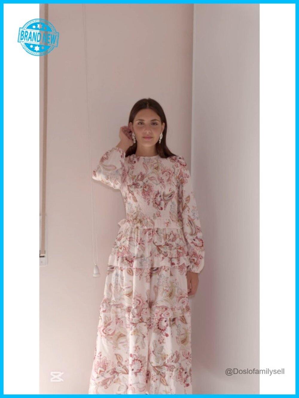 Women's Floral Smocked Maxi Dress Long Puff Sleeve Bohemian Tiered Ruffle - Picture 7 of 7